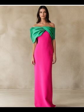 NEW Off-Shoulder Pink and Green Evening Gown Size Small